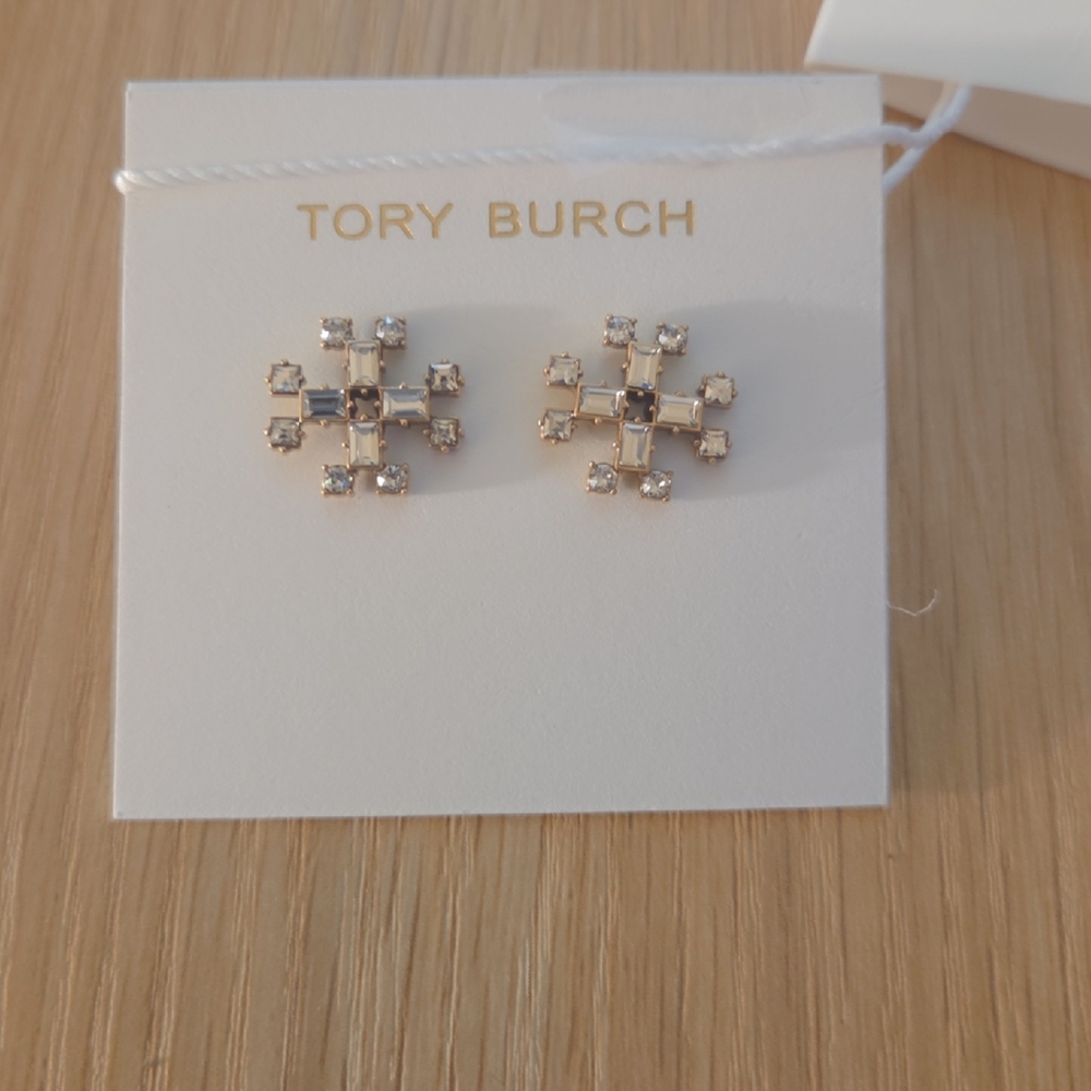 Tory Burch Gold Crystal Stud Earrings